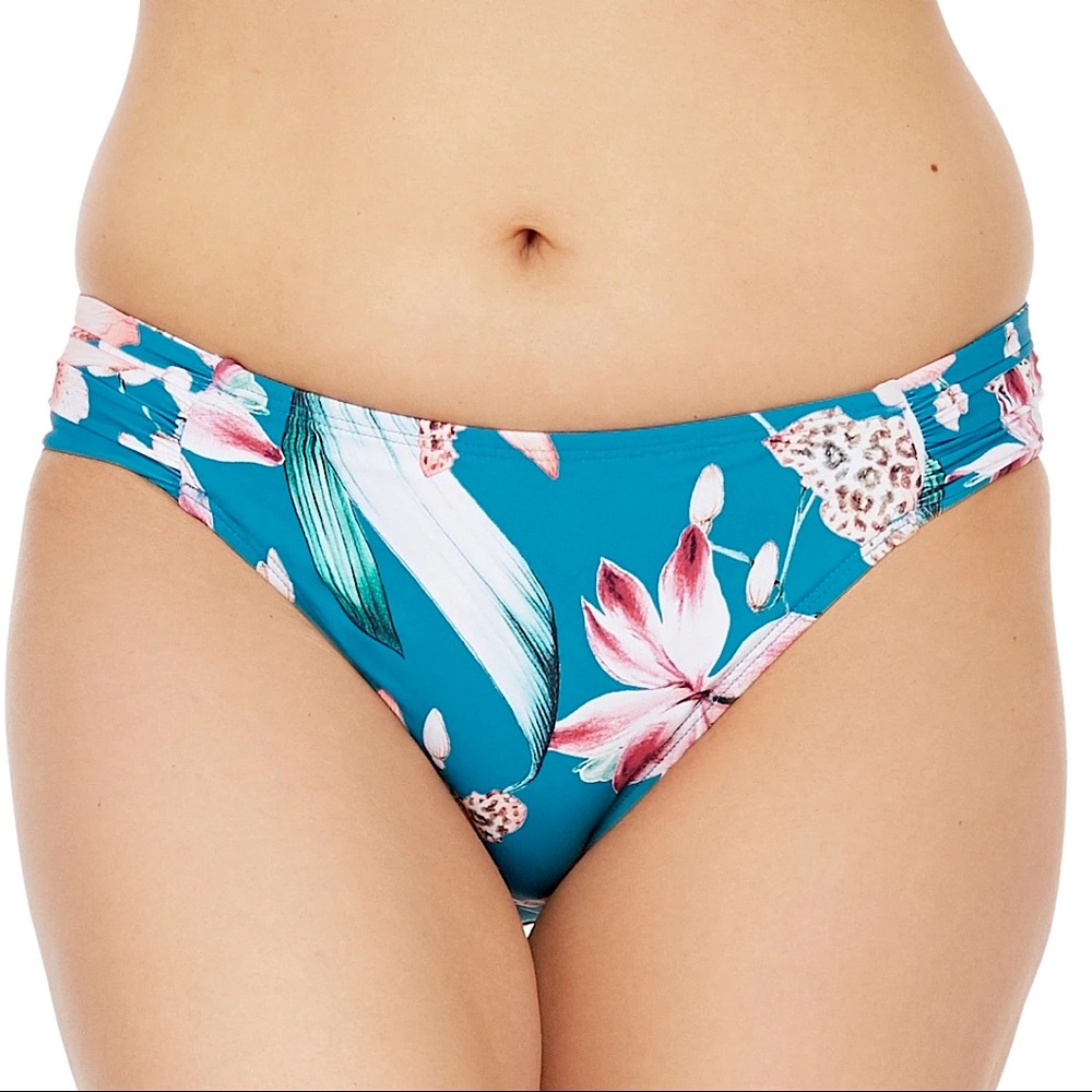 LA BLANCA Teal Floral Print Hipster Bikini Bottom